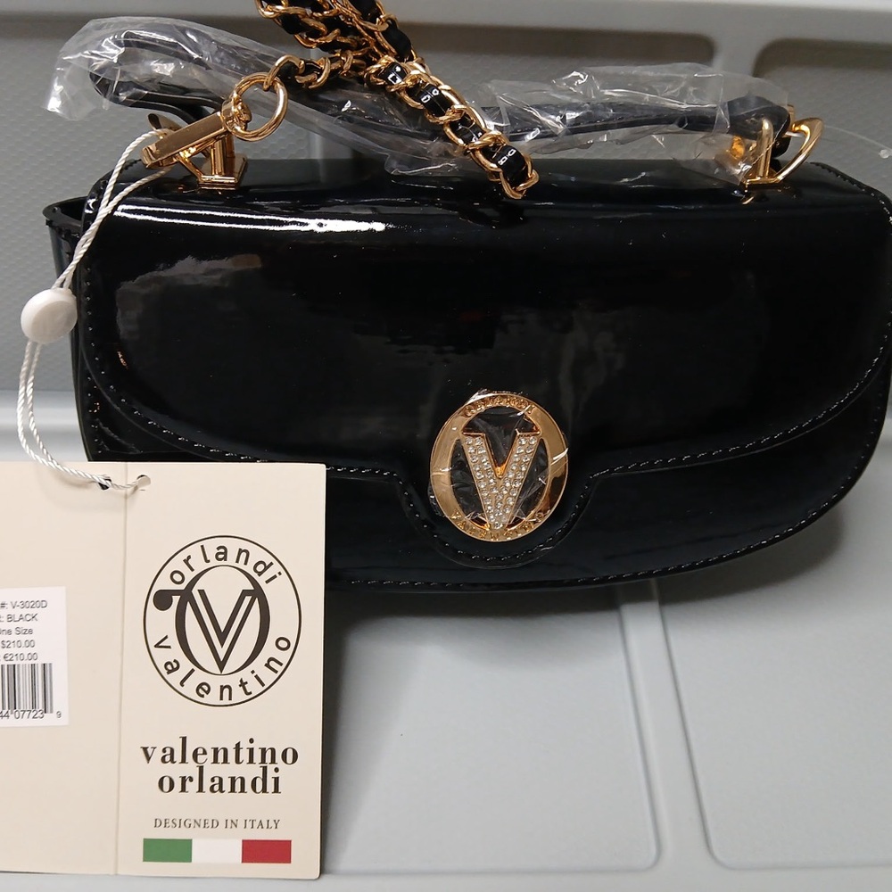 Valentino Orlandi Black and Gold Shoulder Bag with Chain Strap